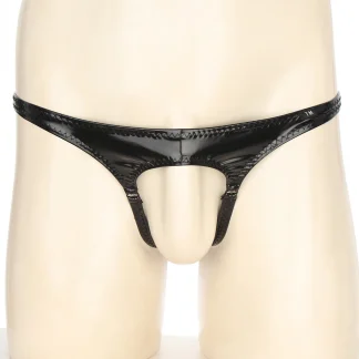 Glossy Faux Leather Black Thong